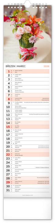 NOTIQUE Nástenný kalendár Květiny – Kvety CZ/SK 2026, 12 x 48 cm