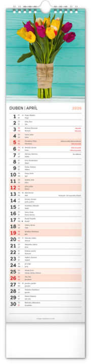 NOTIQUE Nástenný kalendár Květiny – Kvety CZ/SK 2026, 12 x 48 cm