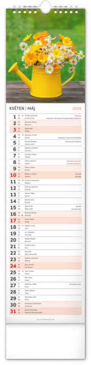 NOTIQUE Nástenný kalendár Květiny – Kvety CZ/SK 2026, 12 x 48 cm