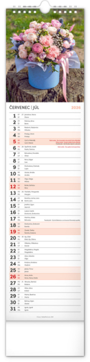 NOTIQUE Nástenný kalendár Květiny – Kvety CZ/SK 2026, 12 x 48 cm