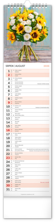 NOTIQUE Nástenný kalendár Květiny – Kvety CZ/SK 2026, 12 x 48 cm