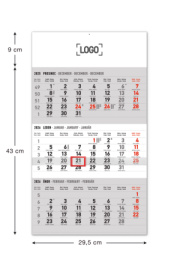 NOTIQUE Nástenný kalendár 3-mesačný štandard sivý – s českými menami CZ 2026, 29,5 x 43 cm