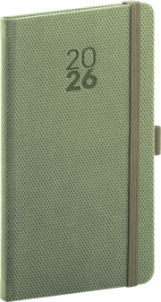NOTIQUE Vreckový diár Diamante 2026, olivový, 9 x 15,5 cm