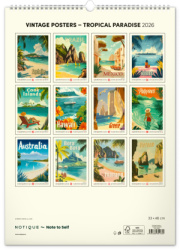 NOTIQUE Nástenný kalendár Vintage plagáty – tropické raje 2026, 33 x 46 cm