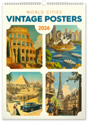 NOTIQUE Nástenný kalendár Vintage plagáty – svetové mestá 2026, 33 x 46 cm
