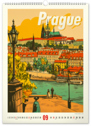 NOTIQUE Nástenný kalendár Vintage plagáty – svetové mestá 2026, 33 x 46 cm