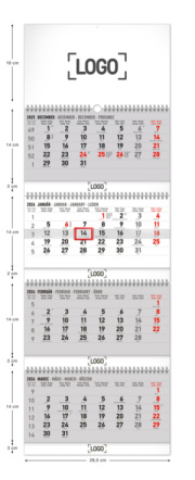 NOTIQUE Nástenný kalendár 4-mesačný štandard skladací 2026, 29,5 x 84,5 cm