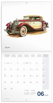 NOTIQUE Poznámkový kalendár Classic Cars – Václav Zapadlík 2026, 30 x 30 cm