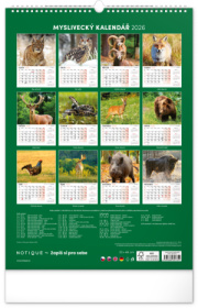 NOTIQUE Nástenný kalendár Poľovnícky CZ 2026, 33 x 46 cm