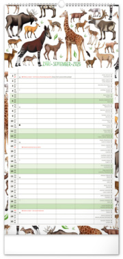NOTIQUE Nástenný kalendár Rodinný plánovací Animalium CZ/SK 2026, 21 x 42 cm