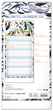 NOTIQUE Nástenný kalendár Rodinný plánovací Animalium CZ/SK 2026, 21 x 42 cm