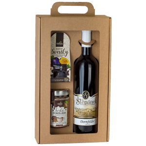 Darčekové balenie Červené víno Dornfelder + Horúca belgická čokoláda + Slivky