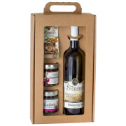 Darčekové balenie Biele víno Rulandské šedé + Mandle v bielej čokoláde + Višňový čoko krém + Cibuľové čatní