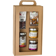 Darčekové balenie Hovädzie trhané mäso + Slávnostná klobása + Preclíky v čokoláde + Cibuľové čatní + Medová horčica