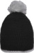 Háčkovaná čiapka s kontrastným lemom a brmbolcom - Myrtle Beach, farba - black/light grey, veľkosť - Onesize
