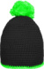 Háčkovaná čiapka s kontrastným lemom a brmbolcom - Myrtle Beach, farba - black/neon green, veľkosť - Onesize