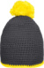 Háčkovaná čiapka s kontrastným lemom a brmbolcom - Myrtle Beach, farba - carbon/yellow, veľkosť - Onesize
