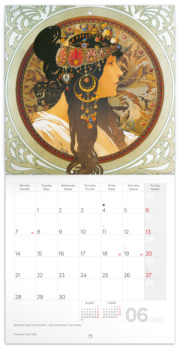 NOTIQUE Poznámkový kalendár Alfons Mucha EN/CZ 2027, 20 x 20 cm