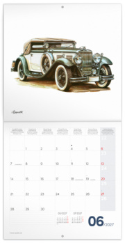 NOTIQUE Poznámkový kalendár Classic Cars – Václav Zapadlík 2027, PLASTIC FREE, 30 x 30 cm