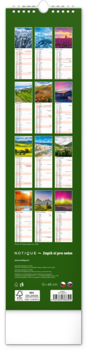 NOTIQUE Nástenný kalendár Krajina CZ/SK 2027, 12 x 48 cm