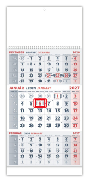 Nástenný kalendár TROJMESAČNÝ 2027 - Biely