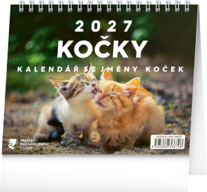 NOTIQUE Stolový kalendár Mačky – s menami mačiek CZ 2027, 16,5 x 13 cm